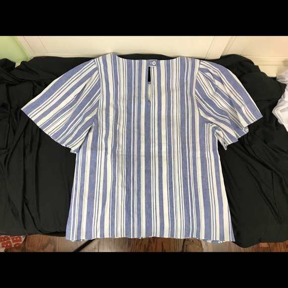 Cabi Blue and white strip puff sleeve blouse - Picture 3 of 3